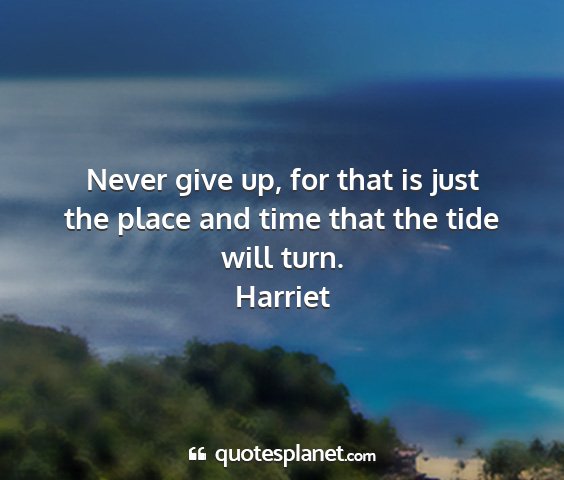 Harriet - never give up, for that is just the place and...