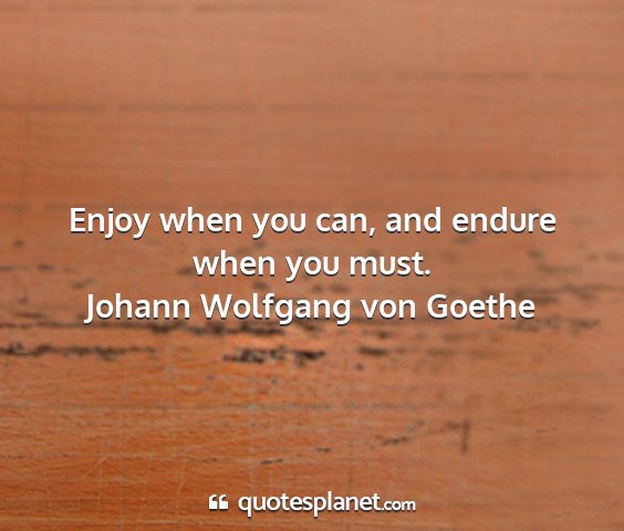 Johann wolfgang von goethe - enjoy when you can, and endure when you must....