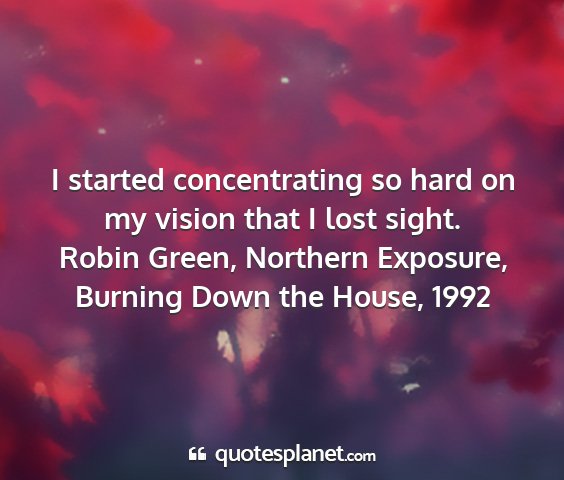 Robin green, northern exposure, burning down the house, 1992 - i started concentrating so hard on my vision that...